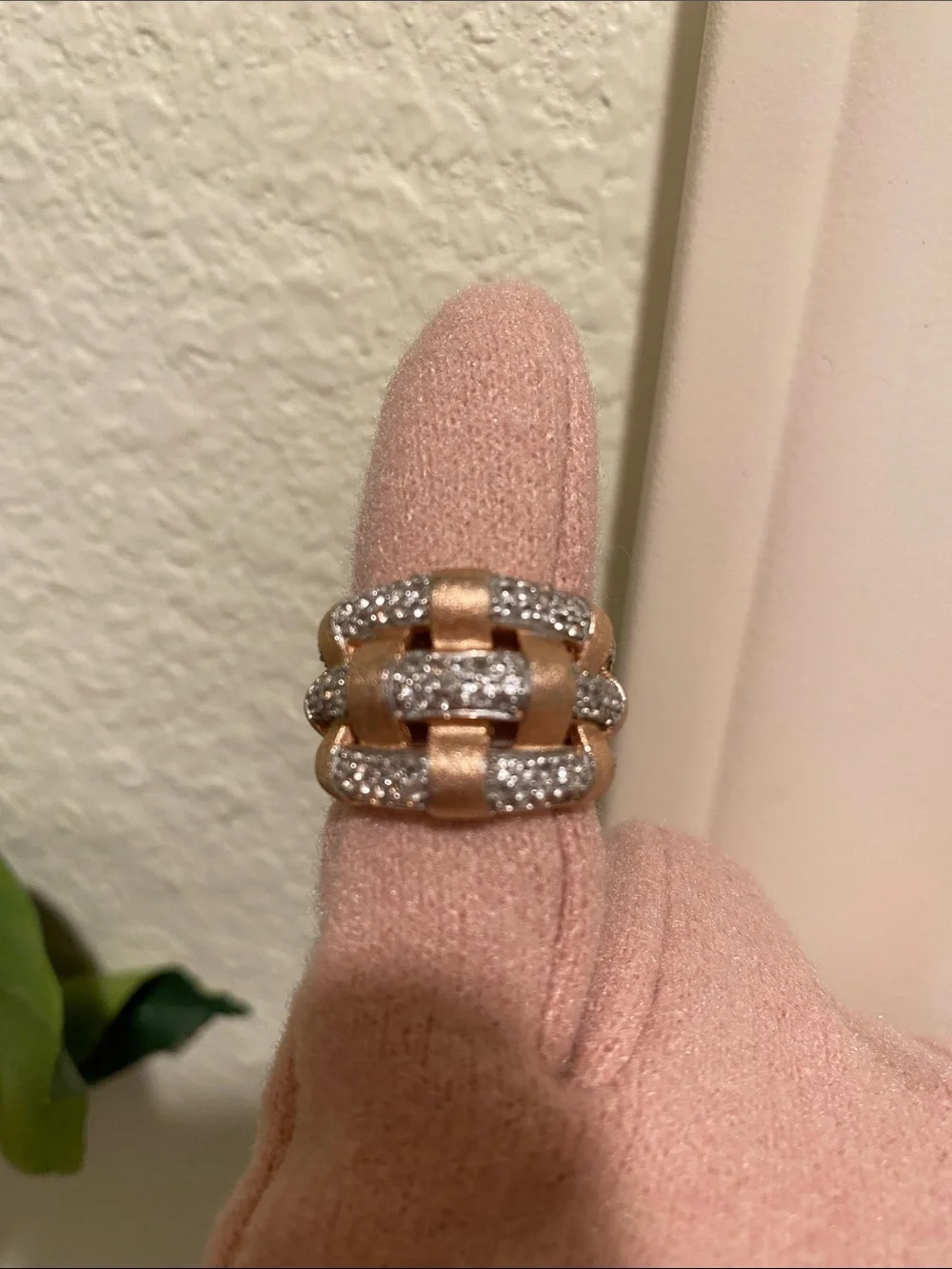 Vintage Milor Italy 925 Sterling Silver/ Rose gold Basketweave pave ring